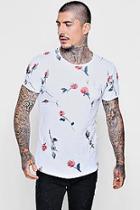 Boohoo Washed Blossom Print Longline Curved Hem T-shirt