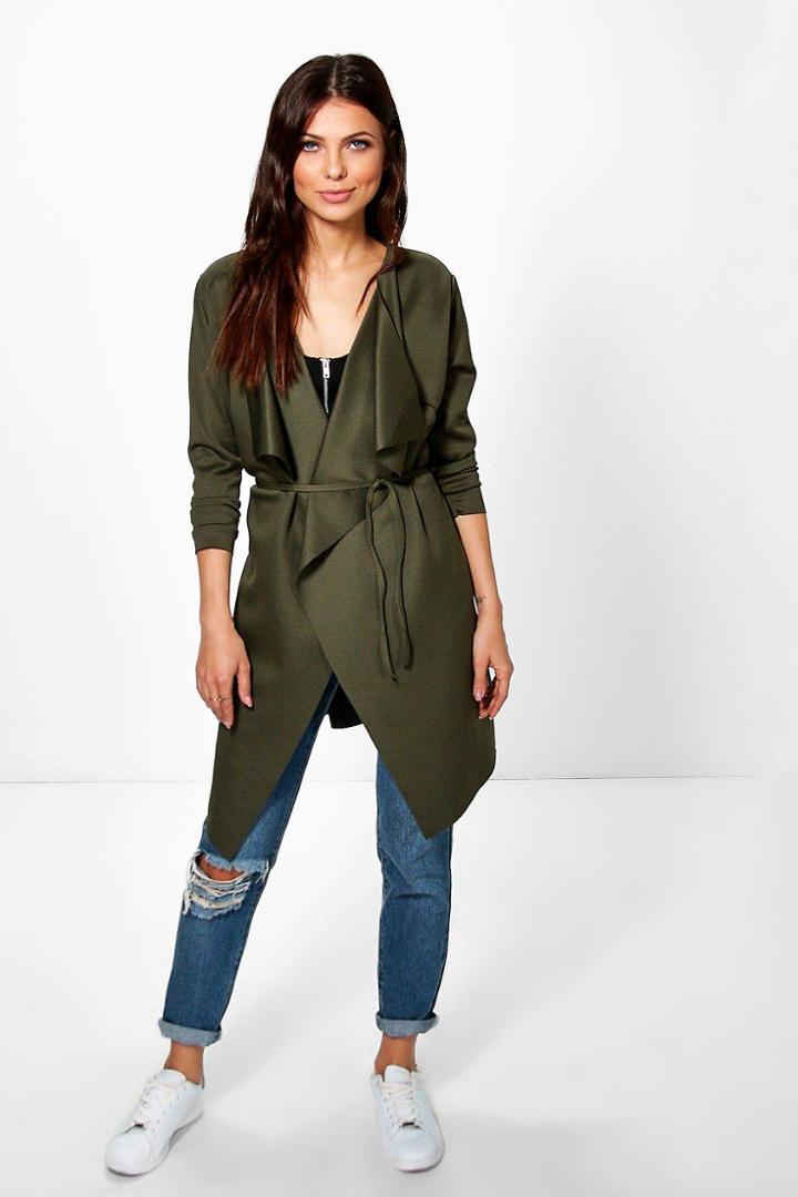 Boohoo Alice Scuba Duster Khaki