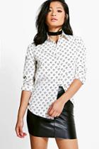 Boohoo Petite Kerrie Heart Printed Shirt White