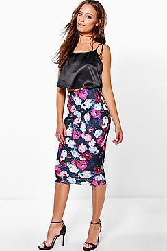 Boohoo Amira Tonal Floral Bodycon Midi Skirt