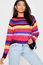 Boohoo Rainbow Stripe Knitted Jumper