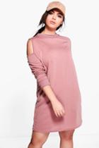 Boohoo Plus Amelia Open Shoulder Sweat Dress Rose