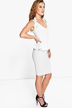 Boohoo Petite Elle Strappy Ribbed Peplum Dress