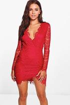 Boohoo Suvi All Over Lace Wrap Detail Bodycon Dress