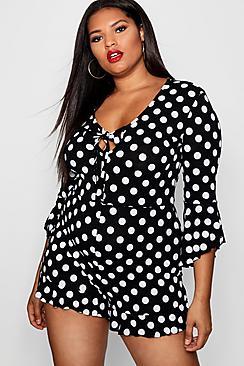 Boohoo Plus Janice Spot Frill Playsuit