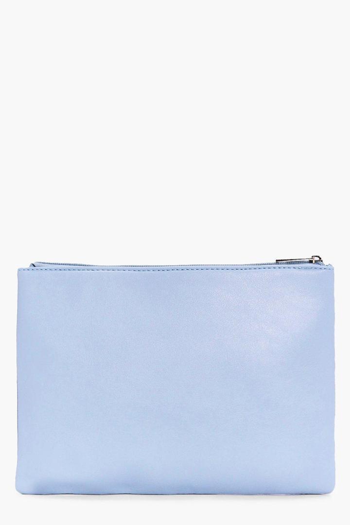 Boohoo Alexandra Zip Top Clutch Bag Blue