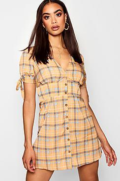 Boohoo Tonal Check Button Through Midi Dress