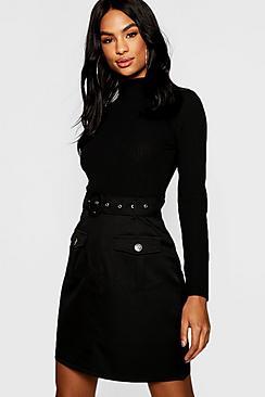 Boohoo Tall Mock Horn Button Utility Belted Skirt