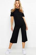 Boohoo Petite Rib Oversized Culotte Co Ord