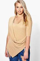 Boohoo Plus Ava Cut Out Neck Drape Front Top