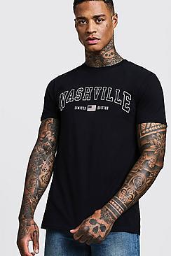 Boohoo High Build Print Nashville Crew Neck T-shirt