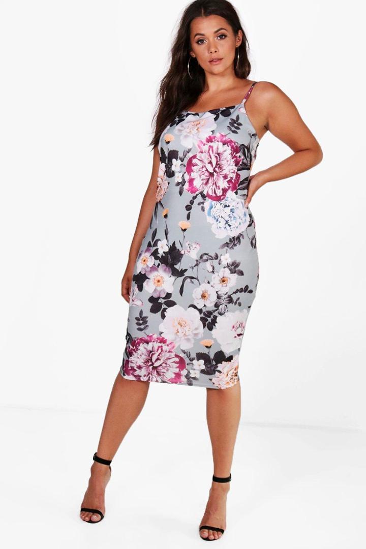 Boohoo Plus Chrissie Floral Strappy Midi Dress Multi