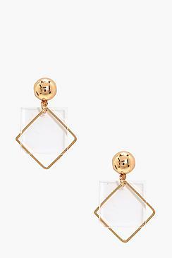 Boohoo Skye Clear Plastic Square Detail Earrings