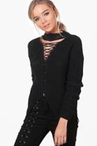 Boohoo Darcy Extreme Lace Up Detail Choker Jumper Black
