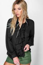 Boohoo Ona Ruffle Detail Blouse Black