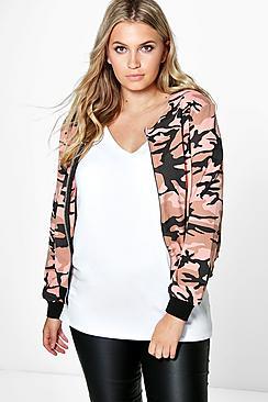 Boohoo Plus Dina Camo Print Bomber