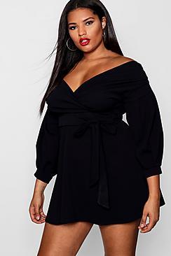 Boohoo Plus Caitlyn Off Shoulder Skater Dress