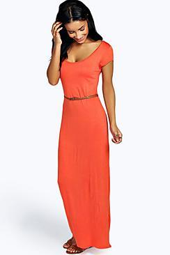 Boohoo Lottie Cap Sleeve Belted Maxi Dress