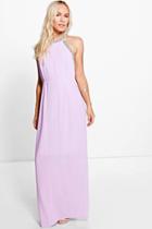 Boohoo Petite Jenna Embellished Halter Maxi Dress Lilac