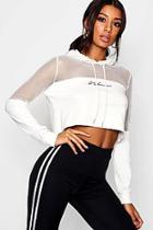 Boohoo Fit 'woman' Script Mesh Panel Crop Hoodie