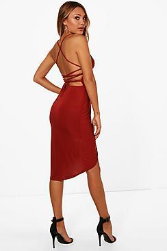 Boohoo Shay Strappy Back Detail Wrap Midi Dress