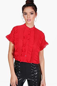 Boohoo Petite Elsa Ruffle Short Sleeve Shirt