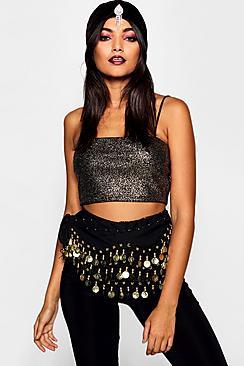 Boohoo Tie Round Gypsy Coin Belt