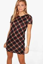 Boohoo Annabel Checked Brush Knit Shift Dress