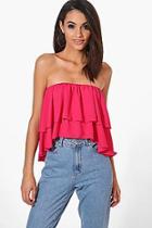 Boohoo Jade Off The Shoulder Woven Ruffle Bandeau Crop