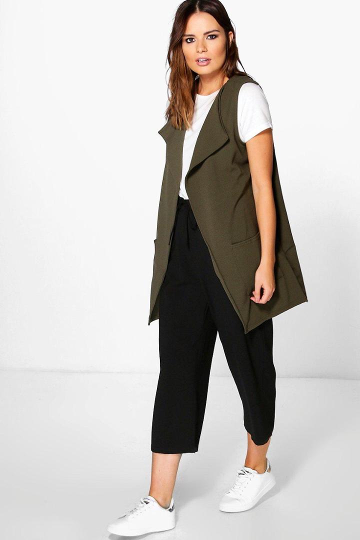 Boohoo Lacey Sleeveless Pocket Duster Khaki