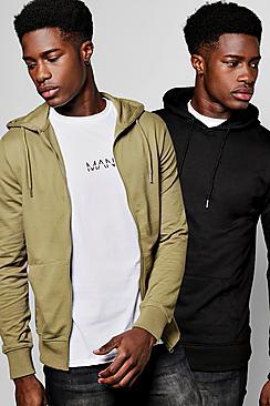 Boohoo 2 Pack Zip Through And Over The Head Hoodies