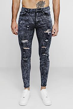 Boohoo Super Skinny Acid Wash Ripped Jeans