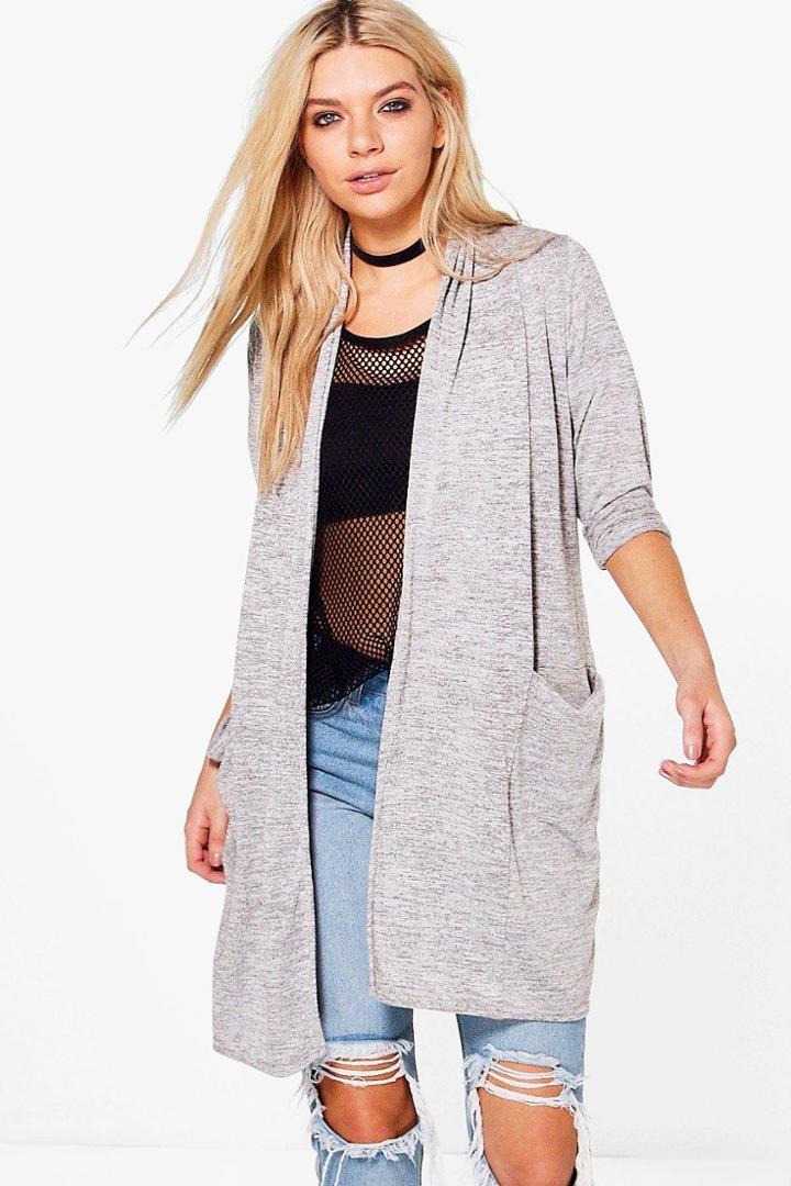 Boohoo Niamh Long Sleeve Drape Pocket Cardigan Grey