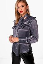 Boohoo Georgia Ruffle Tie Neck Blouse