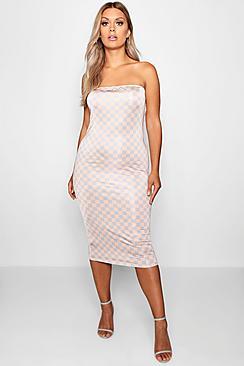 Boohoo Plus Nude Check Bandeau Midi Dress