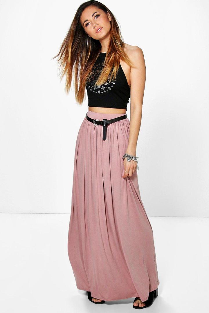 Boohoo Sophia Floor Sweeping Jersey Maxi Skirt Rose