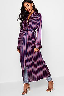 Boohoo Saffron Satin Stripe Maxi Kimono