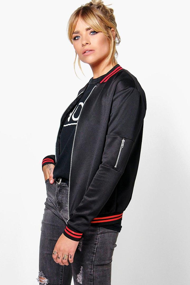 Boohoo Megi Sports Rib Bomber Black