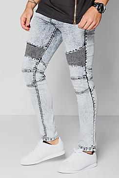 Boohoo Spray On Skinny Biker Jeans In Grey Acid Wash