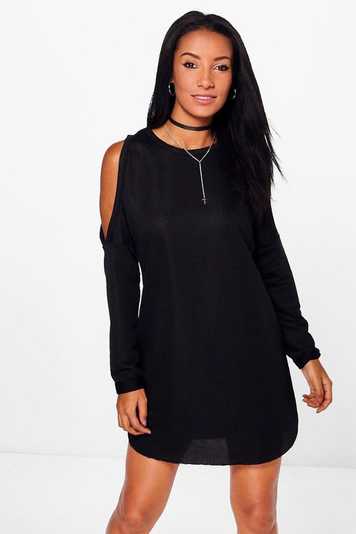 Boohoo Rita Cold Shoulder Sweat Shift Dress Black