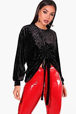 Boohoo Eleanor Velvet Rouched Front Sweat