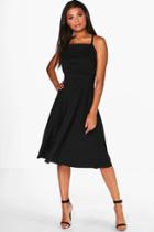 Boohoo Ziggy Square Neck Midi Skater Dress Black