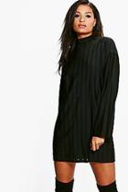Boohoo Heather High Neck Sheer Stripe Shift Dress