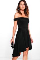 Boohoo Molly Off Shoulder Dip Hem Skater Dress Black