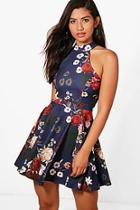 Boohoo Laura Floral Print Skater Dress