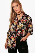 Boohoo Plus Hannah Printed Lace Back Shirt