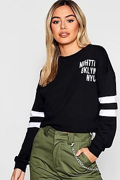 Boohoo Petite Slogan Baseball Sweat Top
