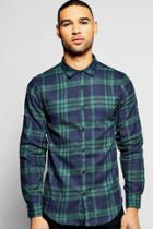 Boohoo Buffalo Flannel Shirt With Frayed Hem Green