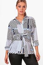 Boohoo Plus Fifi Multi Stripe Tie Waist Shirt