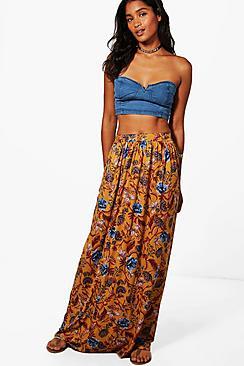 Boohoo Emma Bohemian Floral Floor Sweeping Maxi Skirt